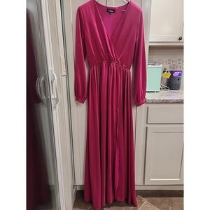 Lulu's Wonderous Water Lilies Magenta Pink‎ Long Sleeve Maxi Dress Sz S